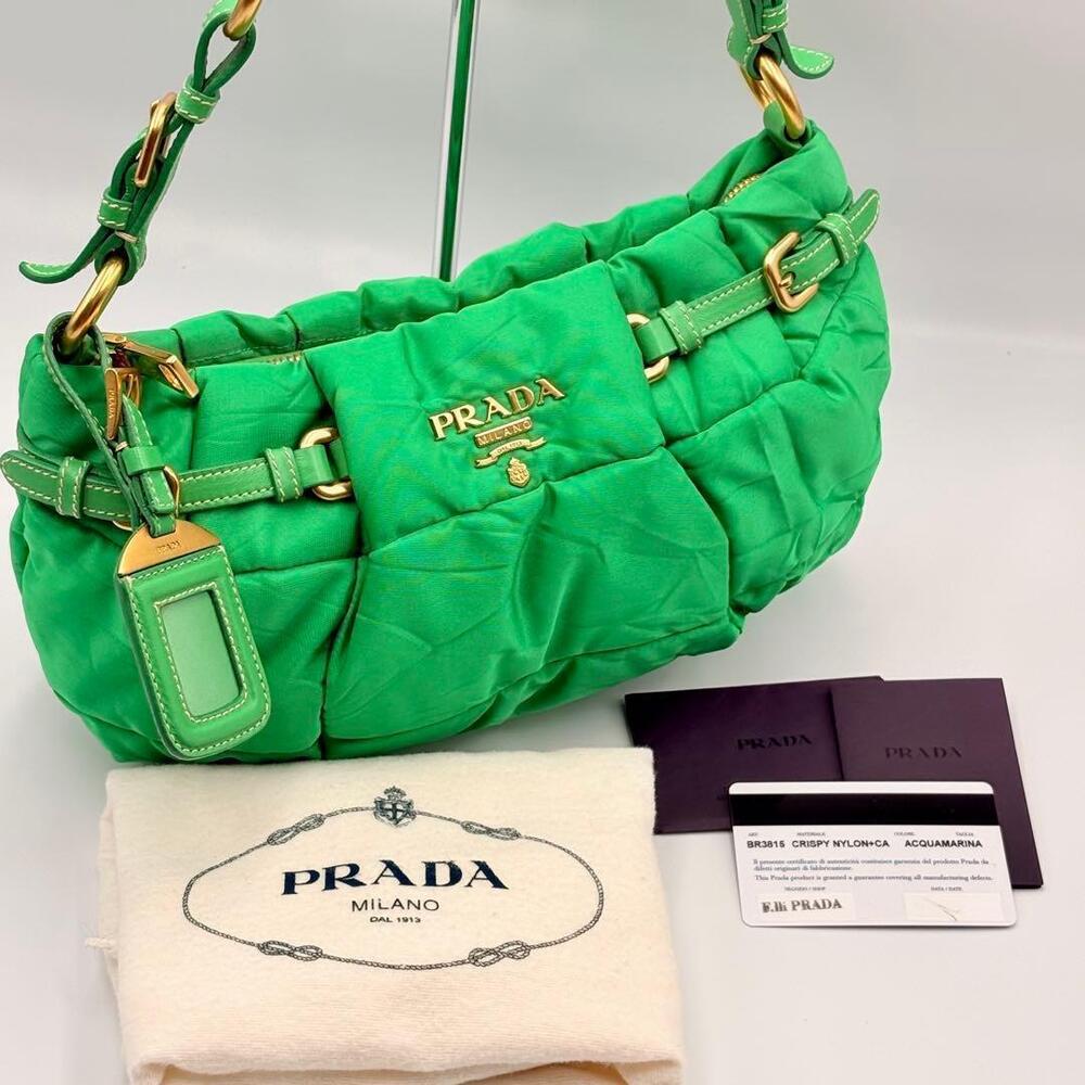PRADA Crispy Gathered Handbag Shoulder Bag Aquamarina